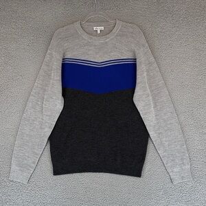 Peter Millar 100% Merino Wool crew neck Gray Blue long sleeve sweater Mens Large